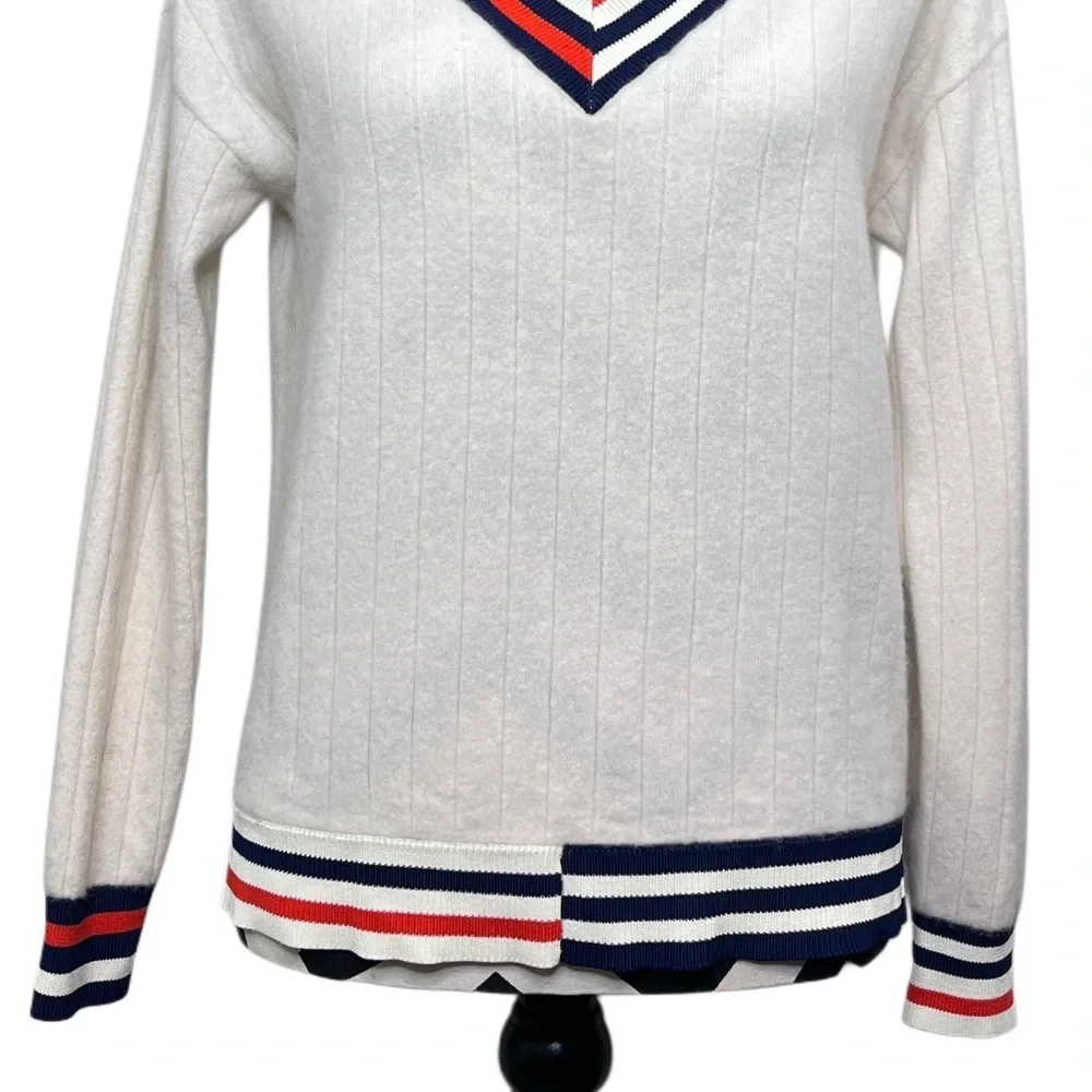 Kule Cashmere V-Neck Ribbed Preppy Sz S Jumper Sweater